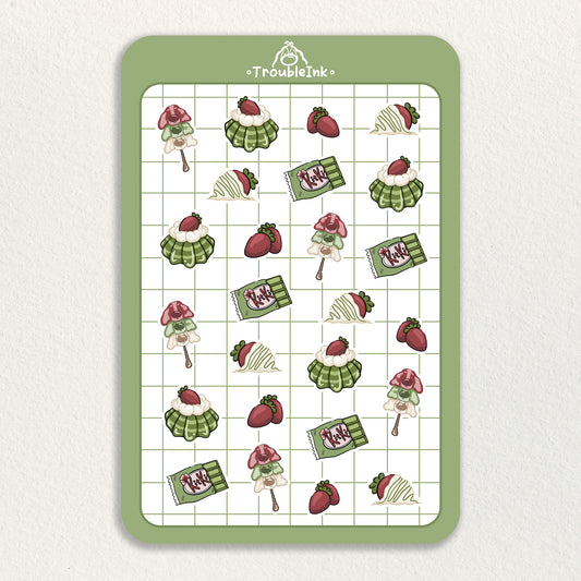 Strawberry Matcha Flakes Sticker Sheet